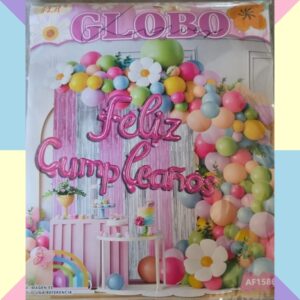 Kit Globos Feliz Cumpleaños con Flores 60pcs
